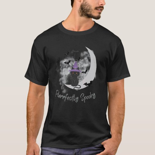 おばけハロウィン月黒猫 Tシャツ (正面)