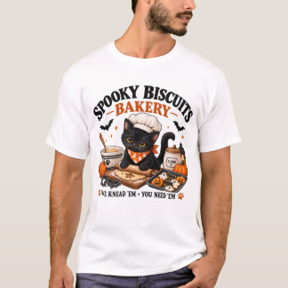 おばけビスケットのパン屋さん 黒猫のハロウィンお菓子作り Tシャツ