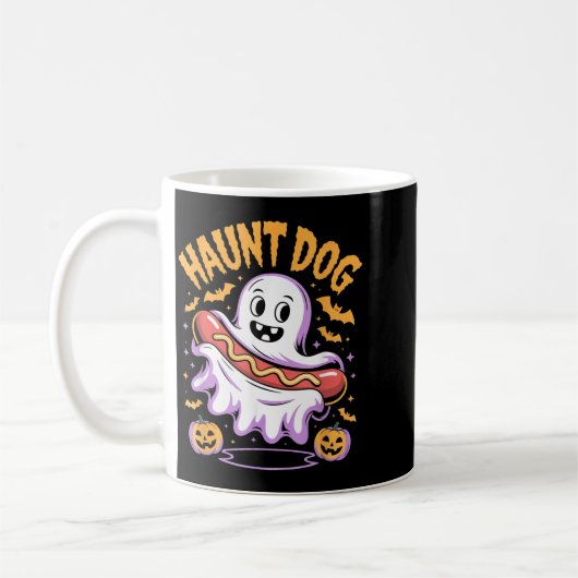 おばけ犬の面白い幽霊ホットドッグのハロウィン コーヒーマグカップ (左)