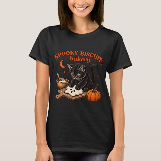 おばけ猫がクッキーを焼く Tシャツ (正面)