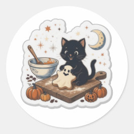 おばけ猫のステッカー ハロウィン バージョン ラウンドシール