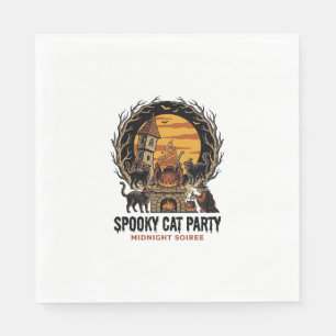 おばけ猫パーティー ビンテージ風彫刻 ハロウィンTシャツ スタンダードランチョンナプキン