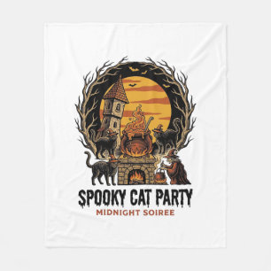 おばけ猫パーティー ビンテージ風彫刻 ハロウィンTシャツ フリースブランケット