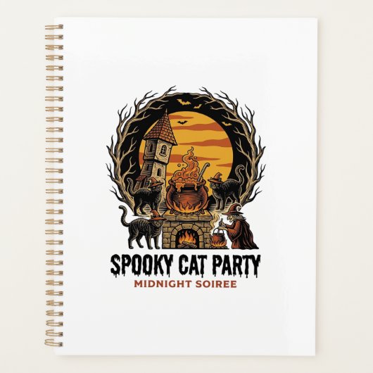おばけ猫パーティー ビンテージ風彫刻 ハロウィンTシャツ プランナー手帳 (正面)