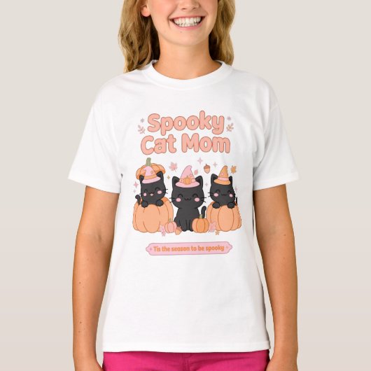 おばけ猫ママ 黒猫 魔女の帽子 カボチャ畑 Tシャツ (正面)