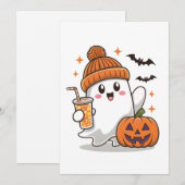 おばけ、コウモリ、かぼちゃとドリンク、かわいいハロウィン シーズンカード (正面/裏面)