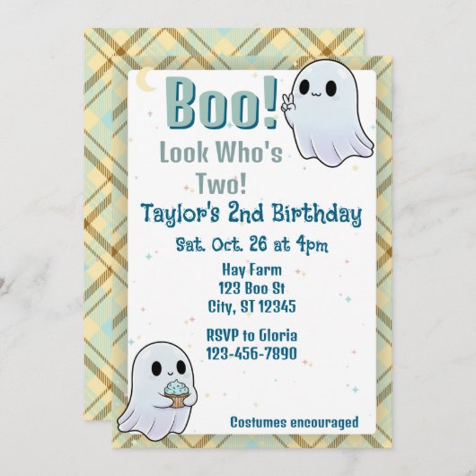 おばけ、2歳の誕生日だ！ 招待状 (正面/裏面)