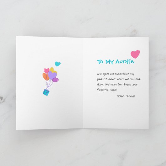 おばさんのお母さんの日かわいい子猫 パーソナライズされた カード (内部)