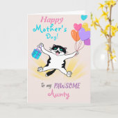 おばさんのお母さんの日かわいい子猫 パーソナライズされた カード (黄色い花)