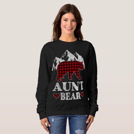 おばさんクマのクリスマスパジャマ赤い格子柄バッファローマッチ スウェットシャツ (正面フル)