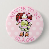 おばさんピンクドール赤ちゃんシャワーボタン 缶バッジ (正面)