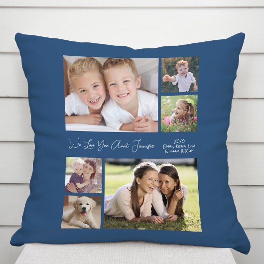 おばさんフォトコラージブルー クッション