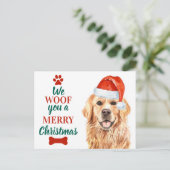 おばさんメリークリスマスかわいい犬ゴールデンレトリバー シーズンポストカード (スタンド正面)