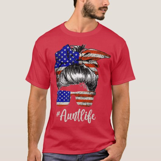 おばさんライフUSA米国国旗アメリカ独立記念日4日 Tシャツ (正面)