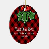おばさん最高のは常にクリスマスクラシック赤い格子戸ホリー セラミックオーナメント (右)