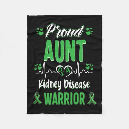 おばさん腎疾患戦士認識度リボングリーン フリースブランケット (正面)