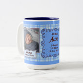 おばさん誇りを持ったの少年の青い格子模様とベビー写真 ツートーンマグカップ (正面左)