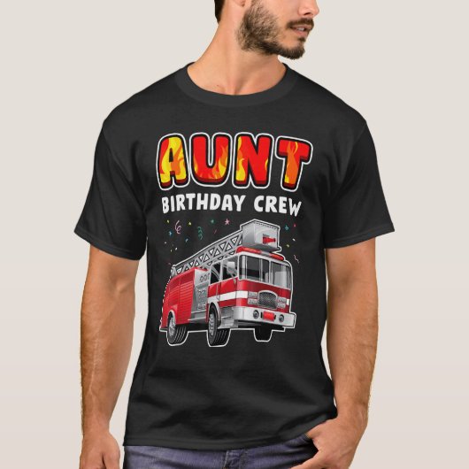 おばさん誕生日クルー パーティー 消防車 男の子 子ども 消防士 Tシャツ (正面)