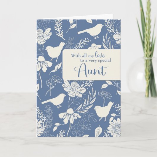 おばさん誕生日ブルーバードと花 カード (正面)