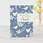 おばさん誕生日ブルーバードと花 カード (黄色い花)