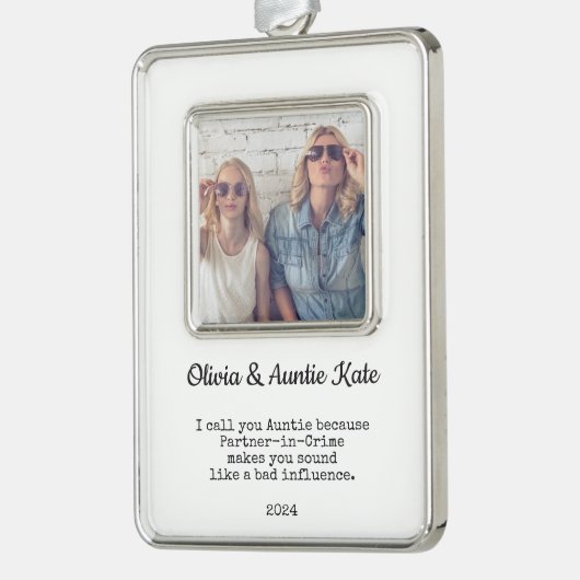 おばさん/叔母さんカスタムの写真クリスマスプレゼント シルバープレートフレームオーナメント (左)
