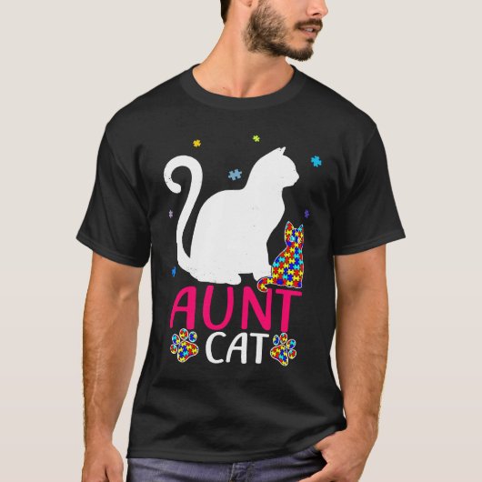 おばさん 猫 自閉症 Awareness 愛 サポート Tシャツ (正面)