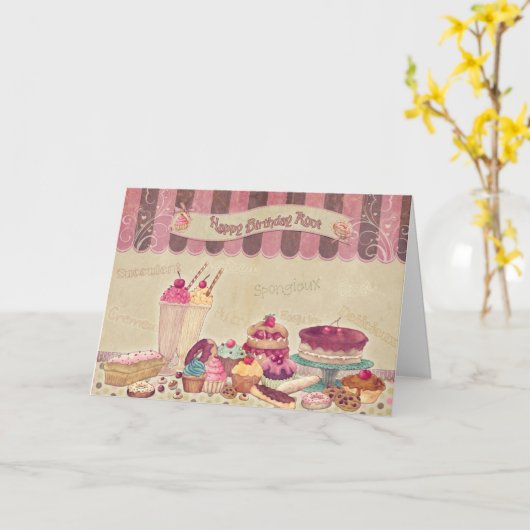 おばさん – 誕生日カードケーキとスイーツ カード (黄色い花)