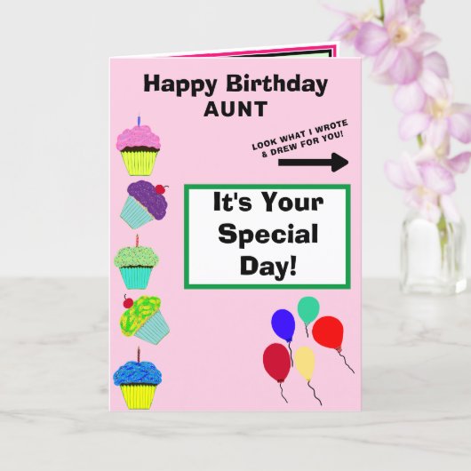 おばさん 誕生日 おめでとう ピンク カップケーキ タワー 名前 カード (蘭)