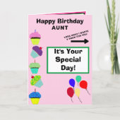 おばさん 誕生日 おめでとう ピンク カップケーキ タワー 名前 カード (正面)