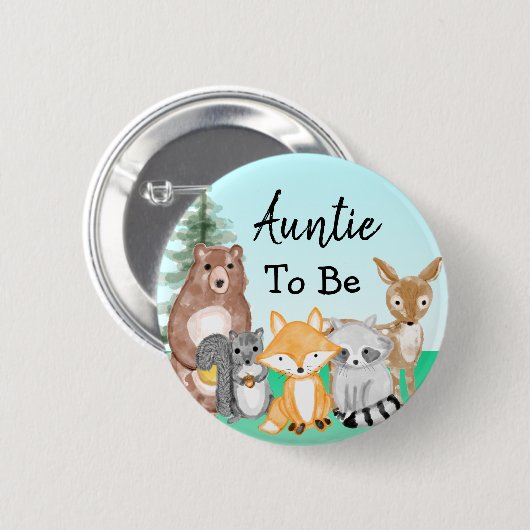 『おばちゃんが森の生き物の赤ちゃんシャワー』 缶バッジ (正面&裏面)