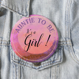 おばちゃんになる人にピンクグラデーションの水彩「It's a Girl」 缶バッジ