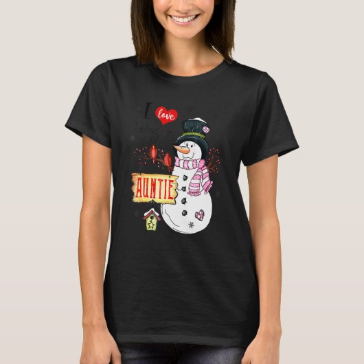 おばちゃんの雪だるまクリスマスが大好き Tシャツ (正面)