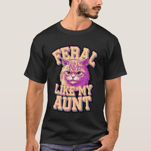 おばの怒ったような野生猫デザイン Tシャツ (正面)