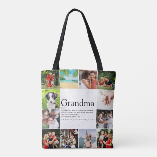 おば最高のあちゃん、定義12フォトコラージュ トートバッグ (裏面)