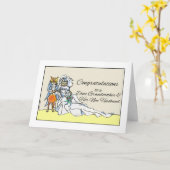 おば結婚あさん、猫おめでとう カード (黄色い花)