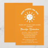 おひさまと赤ちゃんオレンジと白のベビーシャワー 招待状 (正面/裏面)