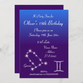 おひつじ座の星座とシンボルのイメージがある、パーソナライズされた双子座のギャラクシーパーティー招待状 招待状 (正面/裏面)