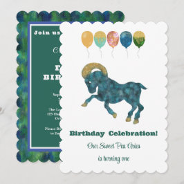 おひつじ座の1歳の誕生日　印象派ゴールドラメ 招待状