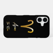 おひつじ座 ブラック&ゴールド iPhone 16ケース (裏面横)