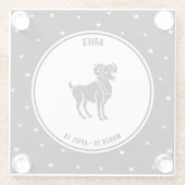 おひつじ座〔占星術の〕十二宮図看板、白黒ガラスコースター ガラスコースター (裏面)