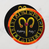 おひつじ，黄道シンボルや象徴,〔占星術の〕十二宮図誕生日パーティー招待状 招待状 (正面/裏面)