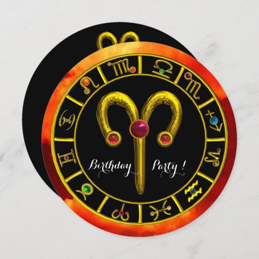 おひつじ，黄道シンボルや象徴,〔占星術の〕十二宮図誕生日パーティー招待状 招待状 (正面/裏面)