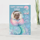 おひとつ写真入りマーメイドテイル 3歳の誕生日カード カード (正面)