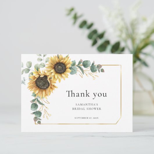 おひまわりとユーカリの葉のエレガントなボタニカル幾何学模様のフラワーレター サンキューカード (スタンド正面)