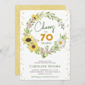 おひまわりの花の秋の装飾でお祝いしよう 70歳の誕生日 招待状 (正面/裏面)