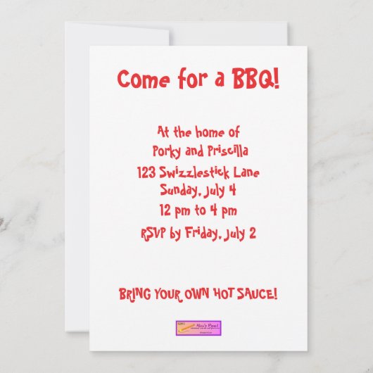 おびえさせていた漫画のブタおもしろいなBBQのパーティの招待状 招待状 (裏面)