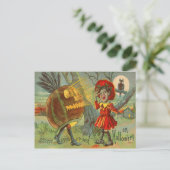 おびえた子フクロウ満月ジャックO'ランタン ポストカード (スタンド正面)