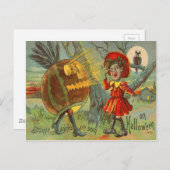 おびえた子フクロウ満月ジャックO'ランタン ポストカード (正面/裏面)