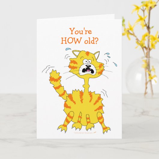 おびえた漫画猫おもしろいハッピーバースデーテンプレート カード (黄色い花)