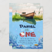 おふぃしゃりに ワンフィッシング 1さいの誕生日パーティー招待状 招待状 (正面/裏面)